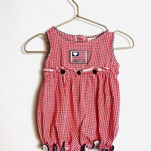 Red Gingham Baby Romper USA Fourth of July 3-6 months